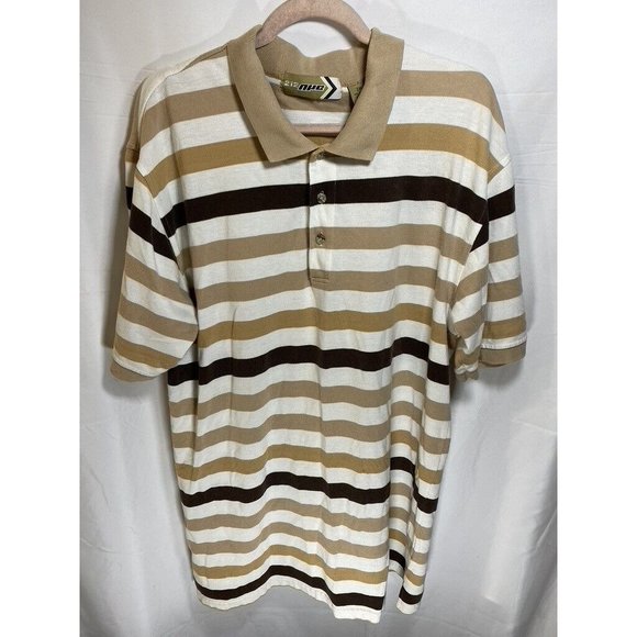 212 NYC Polo‎ Shirt Adult 2XL Beige Striped Button Golfer Rugby Mens - Picture 1 of 8